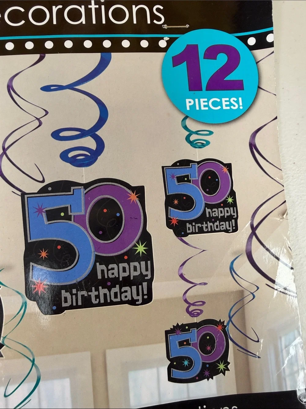 Amscan 50th Birthday Swirl Decorations - Purple & Teal value pack 6 pieces new